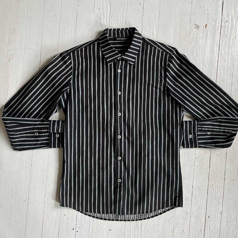 Marimekko Jokapoika Black & Grey Stripped Cotton Shirt Size S